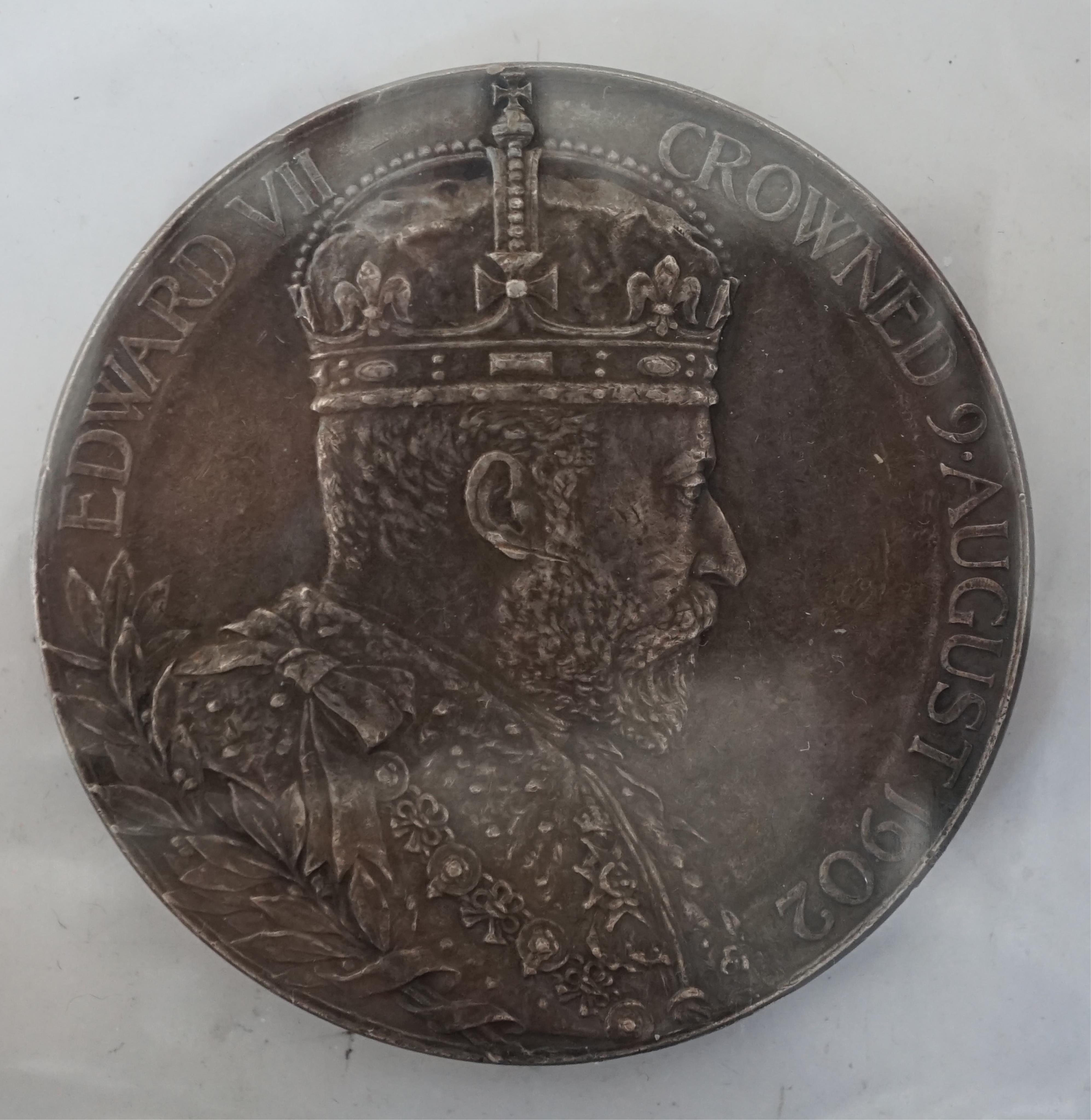 British Royal commemorative medals, Edward VII and Alexandra Queen Consort coronation silver medal 1902, about EF, ditto in bronze, toned EF, Victoria Diamond Jubilee bronze medal, EF and George V and Queen Mary coronati